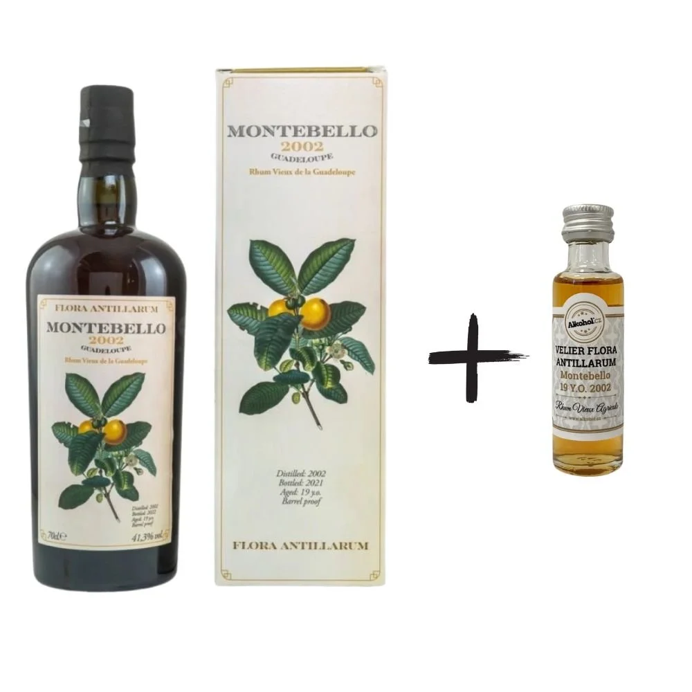 Flora Antillarum Montebello 19y 2002 0,7l 41,3% GB L.E. + miniatura / Rok lahvování 2021