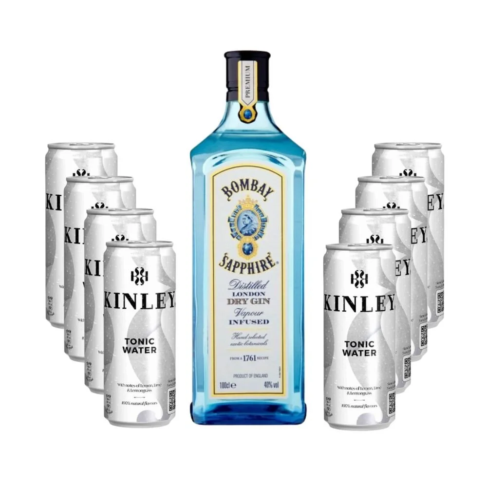 Párty set Bombay 1l 40% + 8x Kinley Tonic  0,25l plech