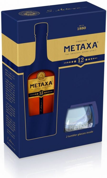 Lahev Metaxa 12* 0,7l 40% + 2x sklo GB