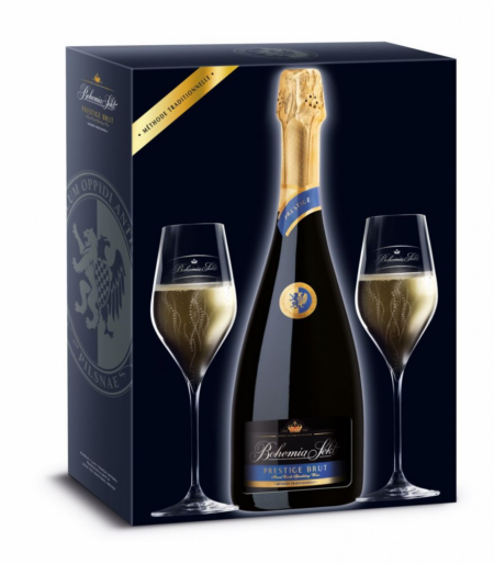 Lahev Bohemia Sekt Prestige Brut Jakostní šumivé víno bílé 0,75l 12,5% + 2x sklo Karton
