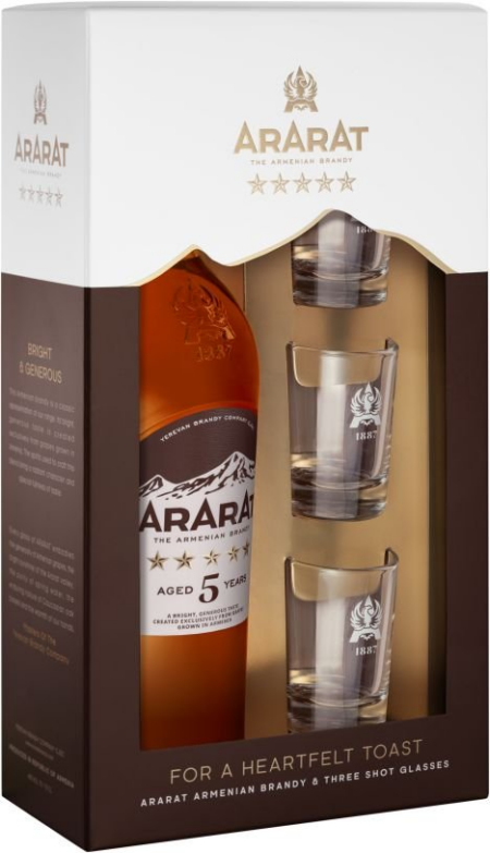 Lahev Brandy Ararat 5y 0,7l 40% + 3x sklo GB