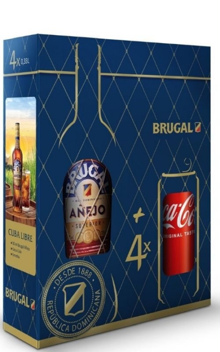 Lahev Brugal Añejo 0,7l 38% GB + 4x Coca Cola