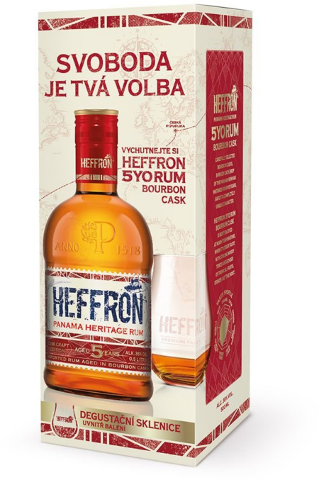 Lahev Heffron Rum 5y 0,5l 38% + 1x sklo GB